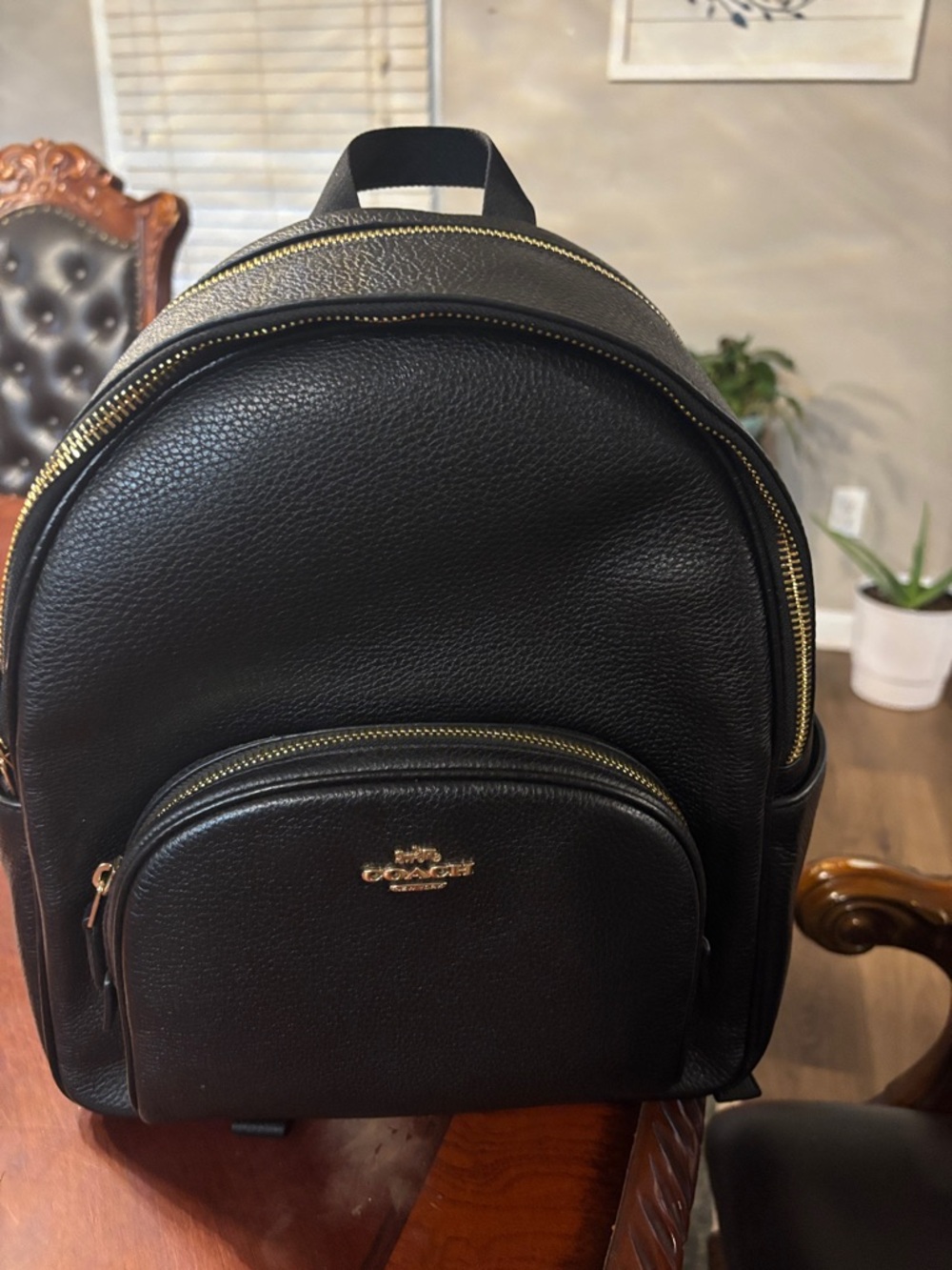 Coach Black Pebbled Leather Backpack with Gold Hardware